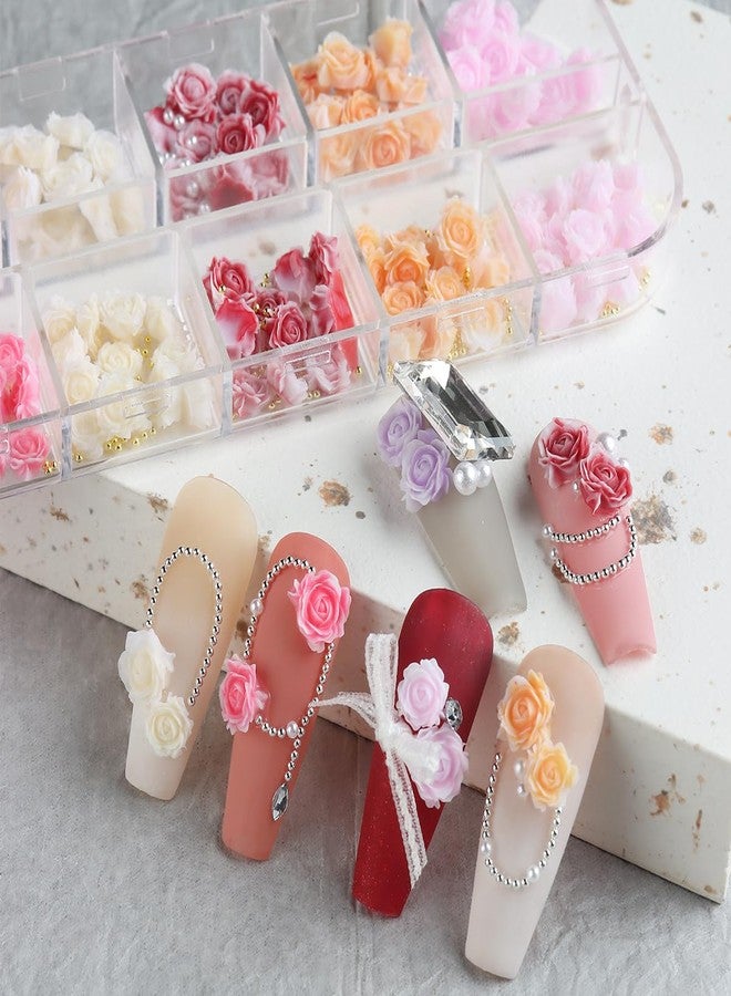 Fcozpjk 180PCS 3D Flowers Nail Charms - Flat-Back Resin Rose Camellia Flower Nail Art Decoration for Wedding Bride Manicure Supplies - Image 4